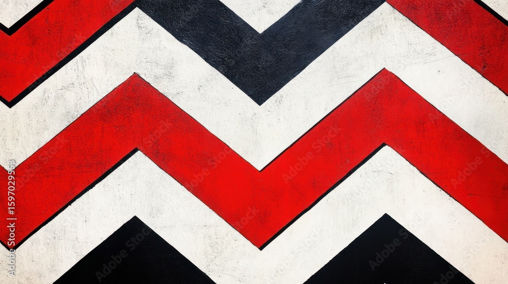 Poster abstract pattern with red black and white zigzag lines creating a dynamic visual texture effect
