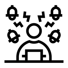 Icono de estrés digital. Sobrecarga tecnológica, ansiedad digital y multitarea. Persona con laptop y múltiples notificaciones volando alrededor. Ilustración vectorial  © Frank