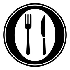 Restaurant Symbol Fork and Knife Inside a Circle Black and White