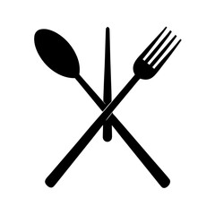 Simple Black and White Cutlery Icon with Spoon Fork and Knife