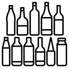 Collection of various bottle silhouettes black outline on white background vector illustration