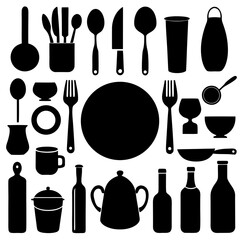 Kitchenware and Dining Utensils Silhouette Collection for Culinary and Food Related Designs