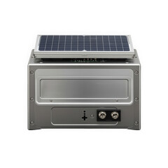 Obraz premium Compact solar power generator with solar panel and output connections, ideal for sustainable energy solutions.