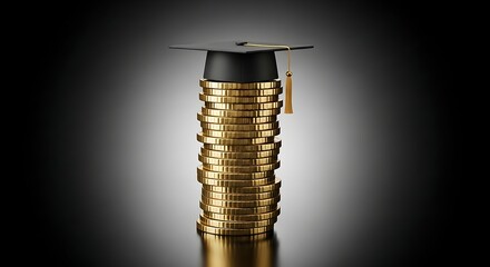 Stack of Coins Topped with Graduation Cap Illustrating Education Investment and Funding