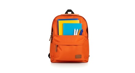 Bright Orange Backpack with Books and Pens - School Essentials for Learning and Adventure Ready for the academic year