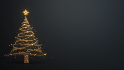 Sparkling Golden Christmas Tree on Dark Background