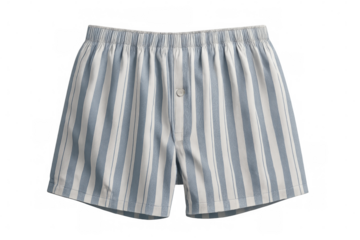 Light blue and white striped boxer shorts isolated on a transparent background, perfect for showcasing designs or adding a touch of comfort to any project