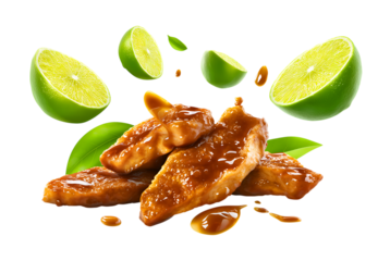 Floating Delicious grilled chicken barbecue summer food tasty meal bbq hot eat meat fire lunch party isolated on a transparent background