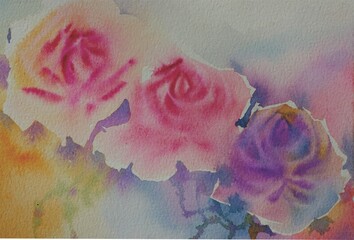 Rose in watercolor style, using warm colors for the background.