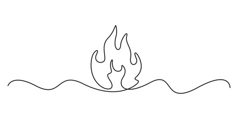 Continuous one line drawing of fire flames design sketch. Fire flame in one continuous line drawing illustration. Editable stroke. Pro vector