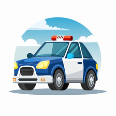 Fototapeta premium Red cartoon vector police car illustration with van and minibus design for transportation and travel