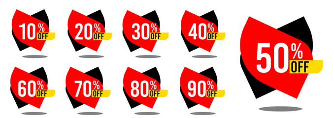 10% off 20% off 30% off 40% off 50% off 60% off 70% off 80% off 90% off ten twenty thirty forty fifty sixty seventy eighty ninety percent off, retail discount, promotion, sale, percentage, set.