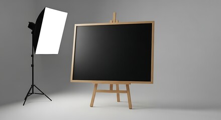Minimalist Mockup Blackboard on Easel with Studio Lighting for Business Presentation