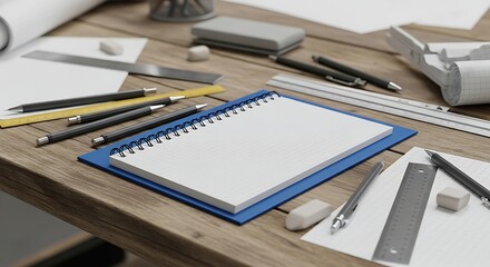 Drafting Tools on Wooden Table Precision Instruments for Creative and Technical Projects