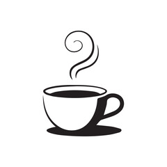 Minimalist Black and White Vector Illustration of a Steaming Cup of Coffee
