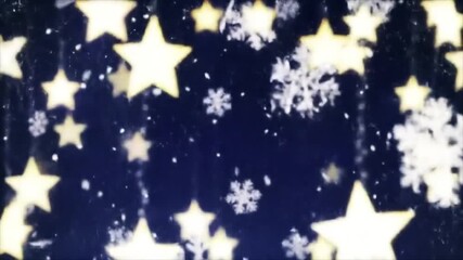 Luminous golden stars and intricate snowflakes drift through a deep blue winter wonderland. - Powered by Adobe