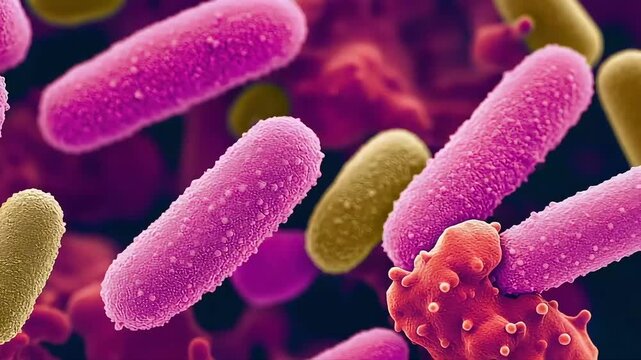 Microscopic world pink and yellow bacilli