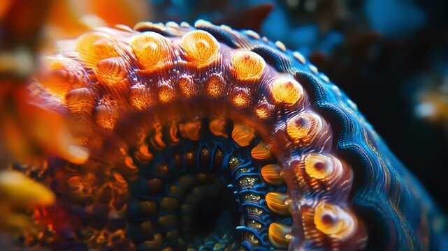 Octopus tentacle curled vibrant bioluminescent ocean life