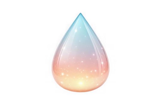 Glowing water droplet with subtle sparkles isolated on transparent background
