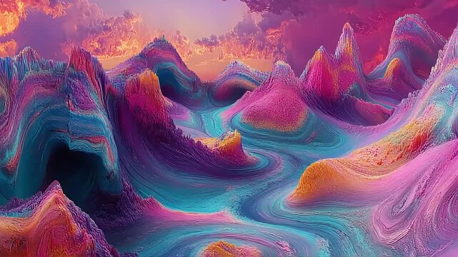 Psychedelic strata mountains otherworldly landscape
