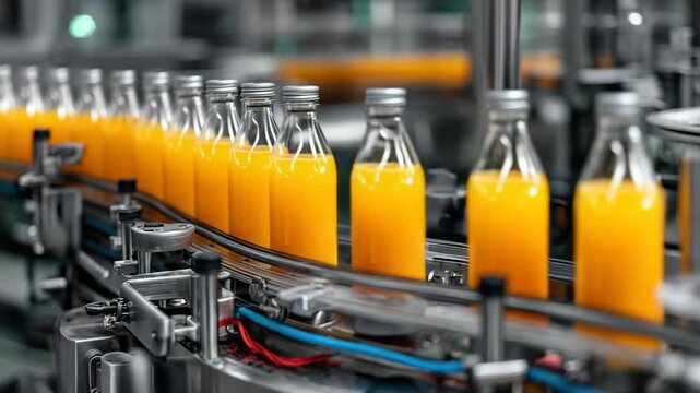Orange Juice Bottling Line in Action at Modern Beverage Factory