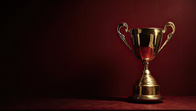 Gold trophy on dark maroon background (1)