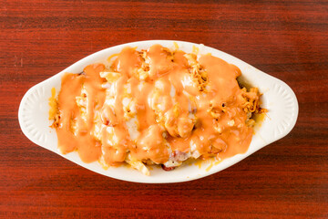 Fried potatoes with beef sausage