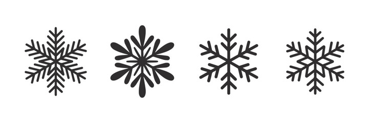 Black Snowflake Silhouette Vector Icon for Winter Holiday Design.
