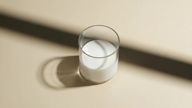 Glass of milk on a beige surface
