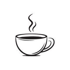 Minimalist Black and White Vector Illustration of a Steaming Cup of Coffee