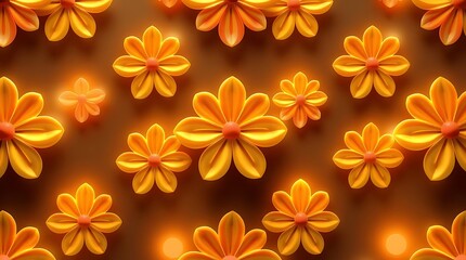 Obraz premium Floral background yellow orange flowers pattern spring summer bloom blossom decorative design wallpaper art 3d render