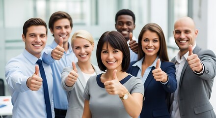 A diverse business team gives thumbs up for success in the office