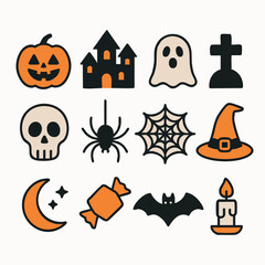 pack with halloween vector flat icons cute halloween icons Spooky Halloween Icons Set – Vector EPS