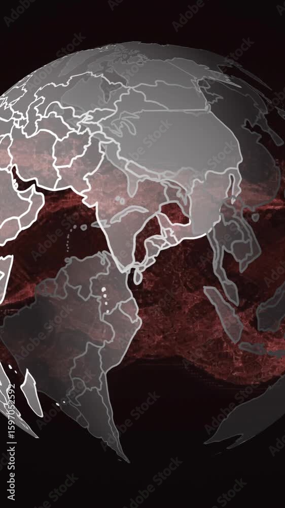 Wall mural digital globe with red network connections glowing on dark background animation