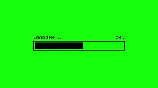 Retro Pixel Loading Bar Animation 100 Percent on Green Screen