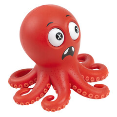 Photo of cute red octopus toy smiling isolated on transparent background