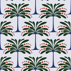 Abstract botanic background,Palm tree and coconut trees isolated background,digital seamless pattern,graphic ogee geometrical ,illustration repeat design print shapes ogee.Hawaii summer background.