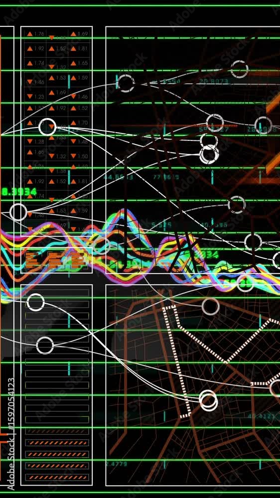 Poster creating animation of complex data visualization with graphs and charts on screen