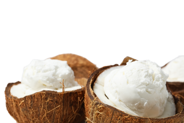 Coconut ice cream in shells, isolated on white, PNG