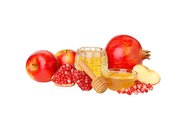 Fruits and honey for a healthy snack, isolated on white, PNG