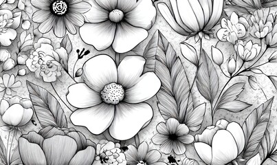 Elegant Floral Arrangement A Detailed Black and White Botanical Design for Creative Projects.