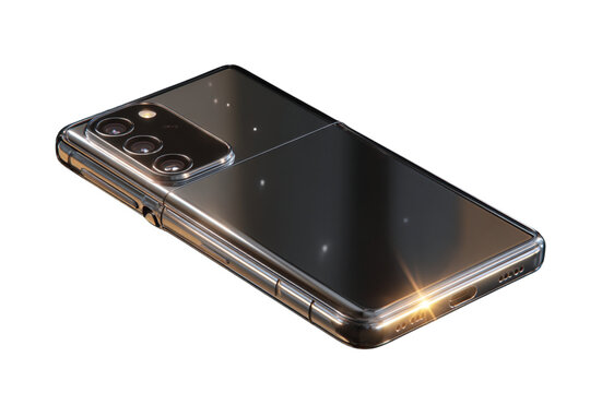 Foldable Smartphone Closed with Rear Camera Detail and Edge Lighting, Rear View on Transparent Background
