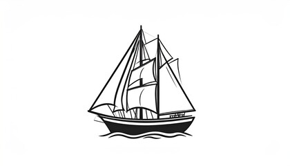 Obraz premium Simple line drawing of a sailboat with sails on water, isolated on white.