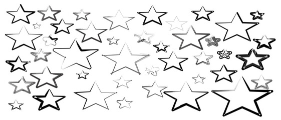 Hand-Drawn Star Outline Collection – Black and White Doodle Style Stars on White Background
