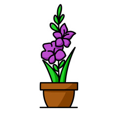 Vector illustration of a beautiful purple gladiolus flower, use it as an icon or sticker will look great, gladiolus flower logo.
