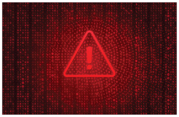 Concept of Hacker warning. Attention Danger Symbol on circuit board and dark red background. Data Breach, Malware, Cyber Attack, Hacking, and Security protection Concept