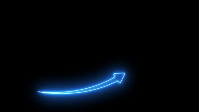 Glowing neon business graph chart icon animation on black background. glowing arrow rising line Neon light Financial business graph chart animation .