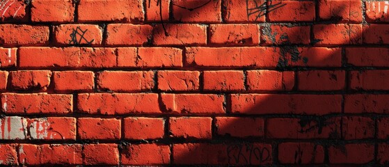 Distressed Red Brick Wall Texture with Shadows Architectural Element for Urban and Industrial Designs
