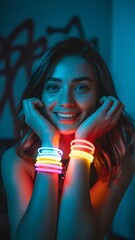A woman with glowing bracelets