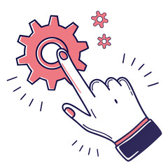 Finger pressing pink gear mechanism with small gears vector